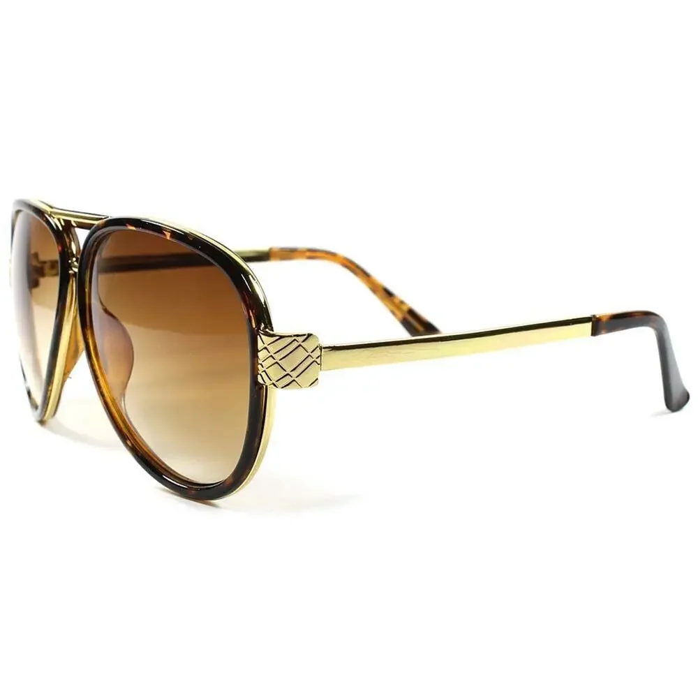 Gold Arm Tortoise Retro Hip Hop Swag Large Oversized Pilot 80s 90s Sunglasses